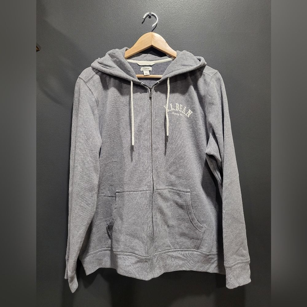 LL BEAN full zip Cotton Blend Embroidered Hoodie Sweatshirt Unisex Sz L Gray